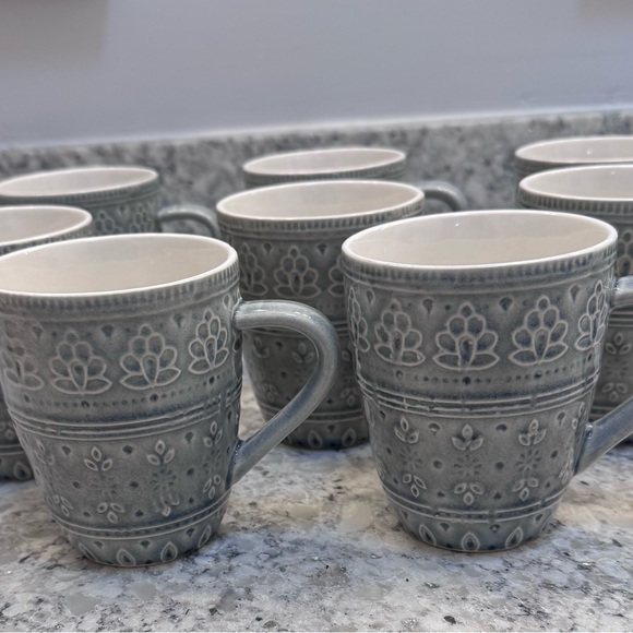Fez Set of 8 Gray Euro Ceramica Mugs for 1 price!  13 OZ BOHO Stoneware Crackle - Picture 1 of 7